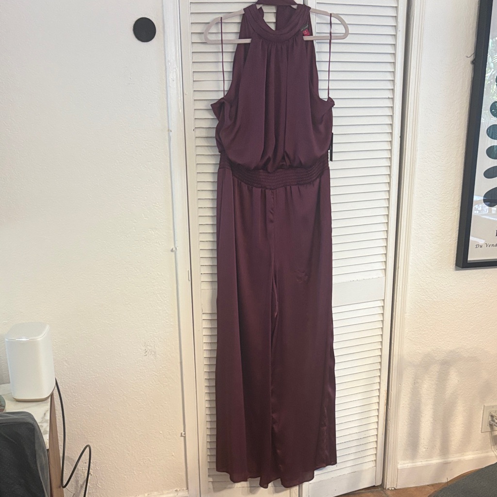 Vince Camuto Wine Halter Wide-Leg Jumpsuit. Party All Night!